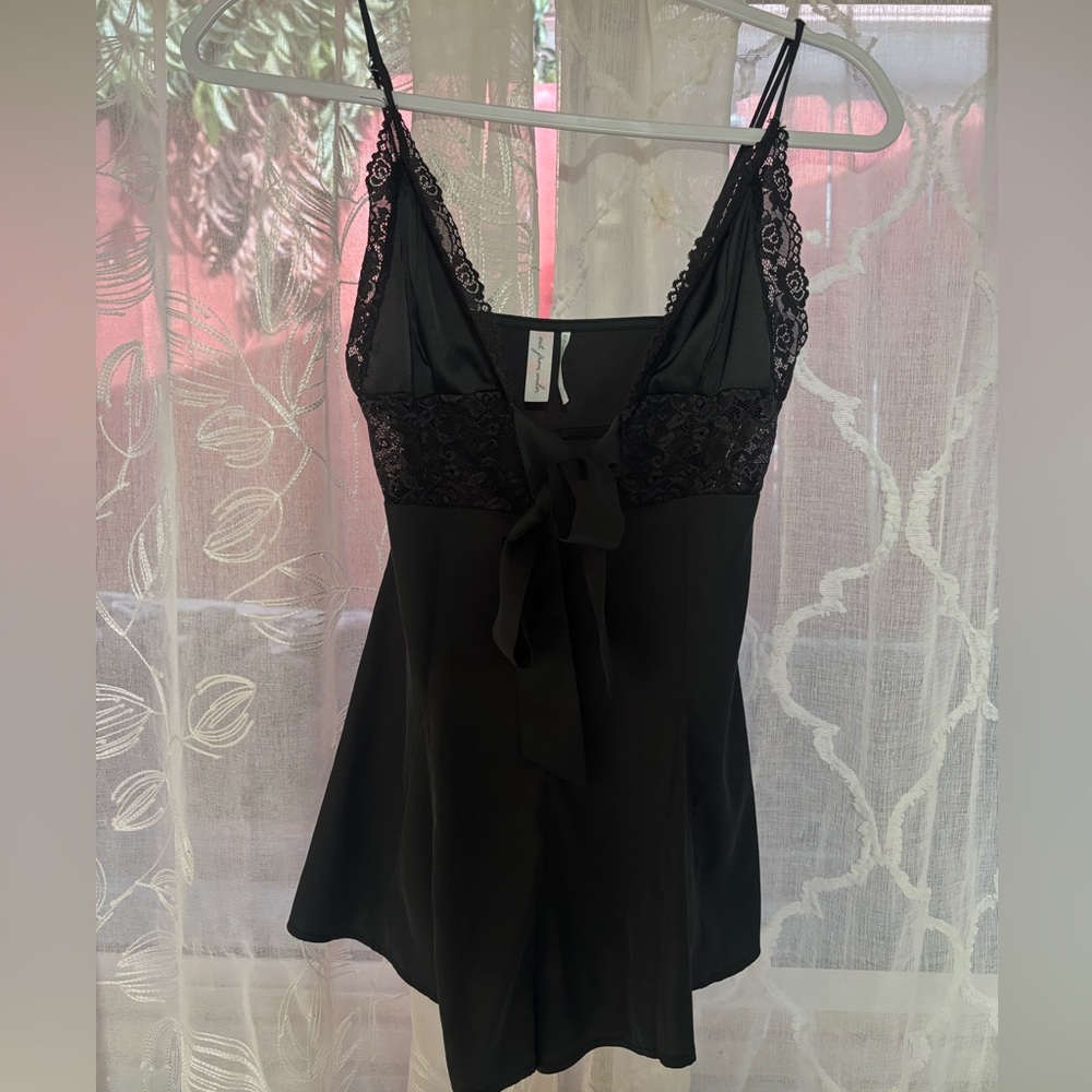 Urban outfitters Out From Under Bijoux Satin Lace Trim Romper